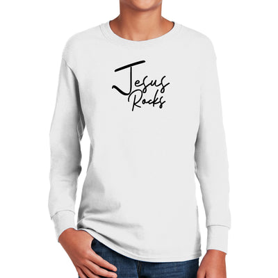 Youth Long Sleeve Graphic T-shirt Jesus Rocks Print - Youth | T-Shirts | Long