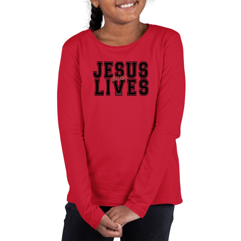 Youth Long Sleeve Graphic T-shirt Jesus Saves Lives Black Red - Girls