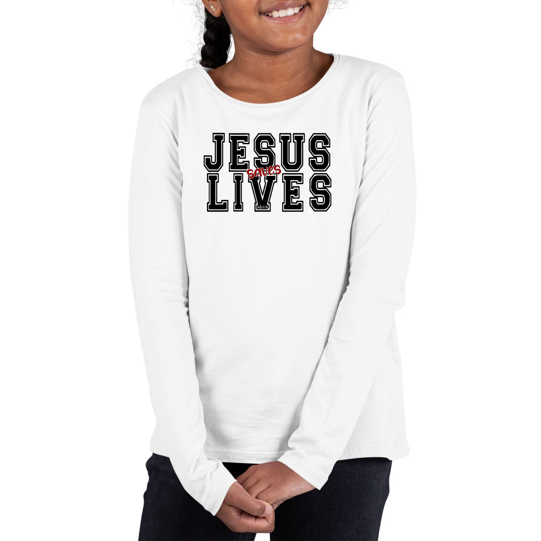 Youth Long Sleeve Graphic T-shirt Jesus Saves Lives Black Red - Girls