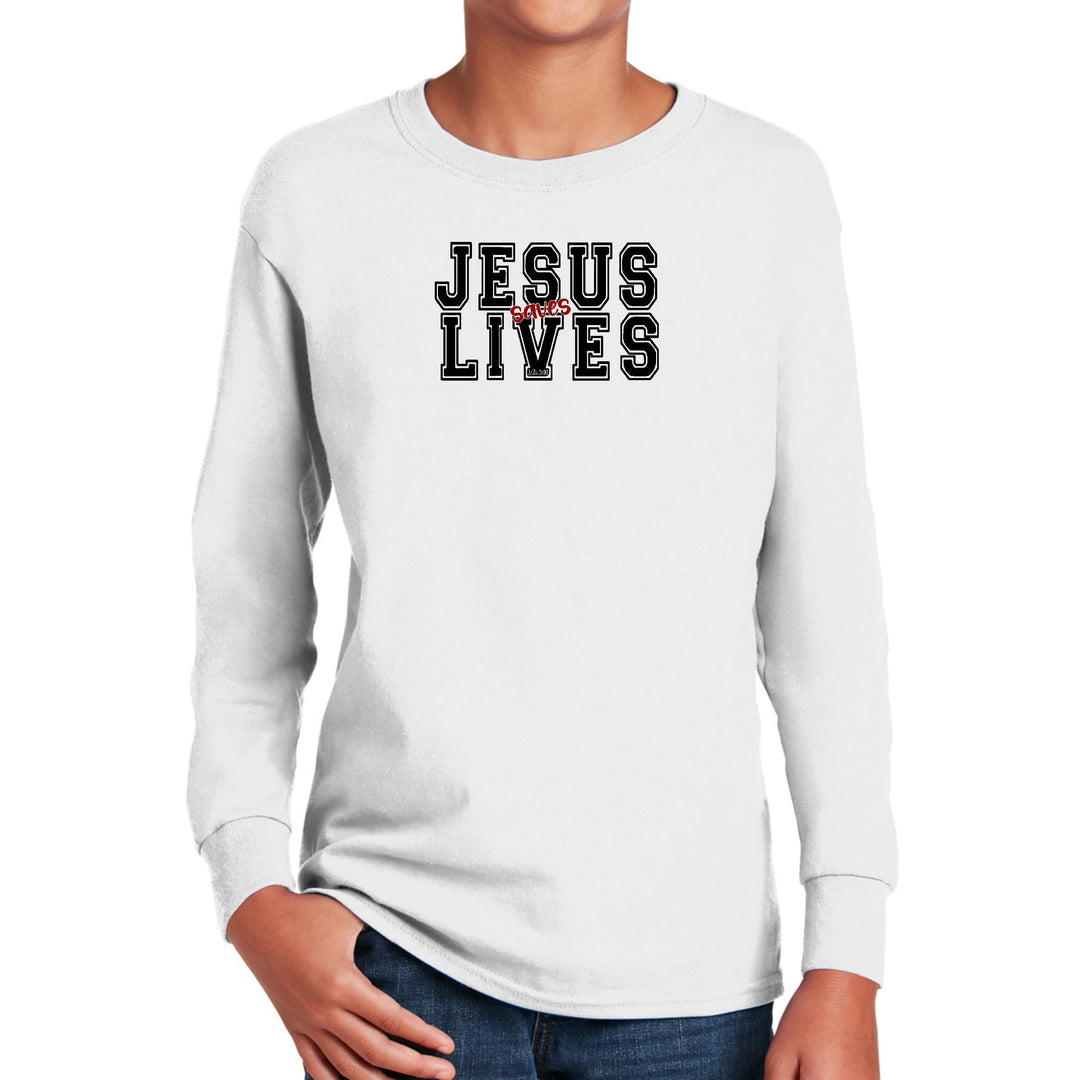 Youth Long Sleeve Graphic T-shirt Jesus Saves Lives Black Red - Youth