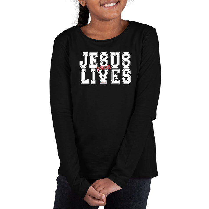 Youth Long Sleeve Graphic T-shirt Jesus Saves Lives White Red - Girls