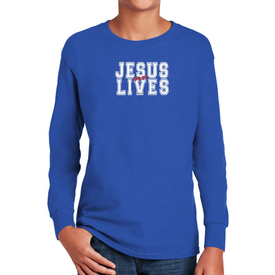 Youth Long Sleeve Graphic T-shirt Jesus Saves Lives White Red - Youth