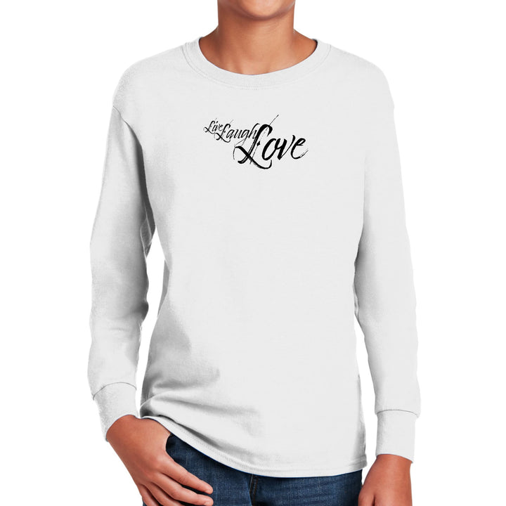 Youth Long Sleeve Graphic T-shirt Live Laugh Love Black Illustration - Youth