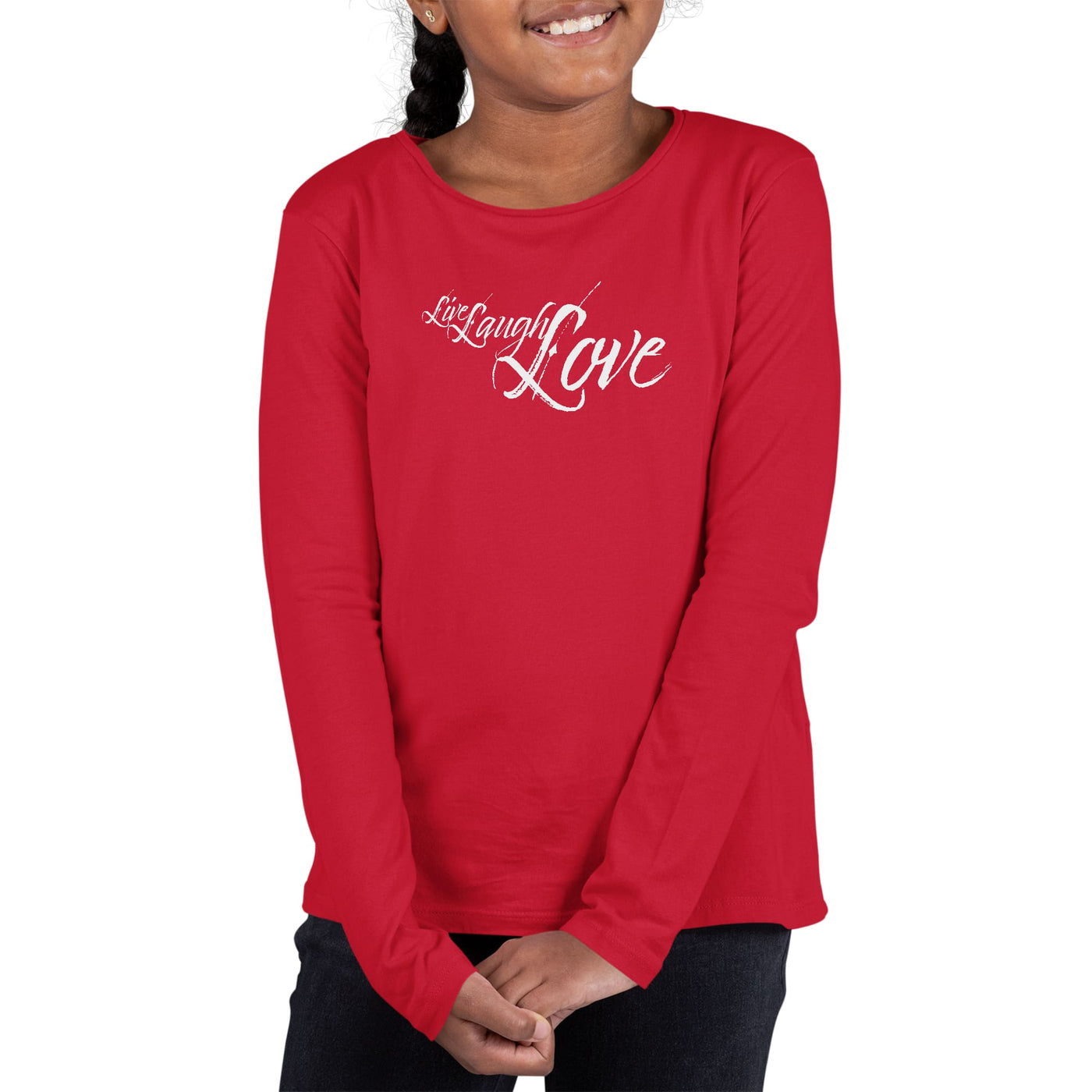 Youth Long Sleeve Graphic T-shirt Live Laugh Love Light Grey - Girls | T-Shirts