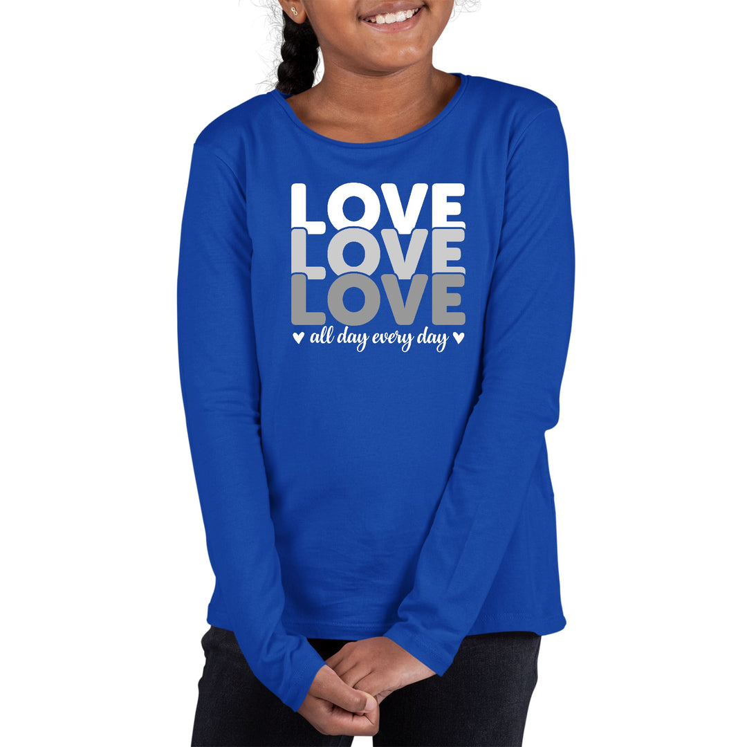 Youth Long Sleeve Graphic T-shirt Love All Day Every Day White Grey - Girls