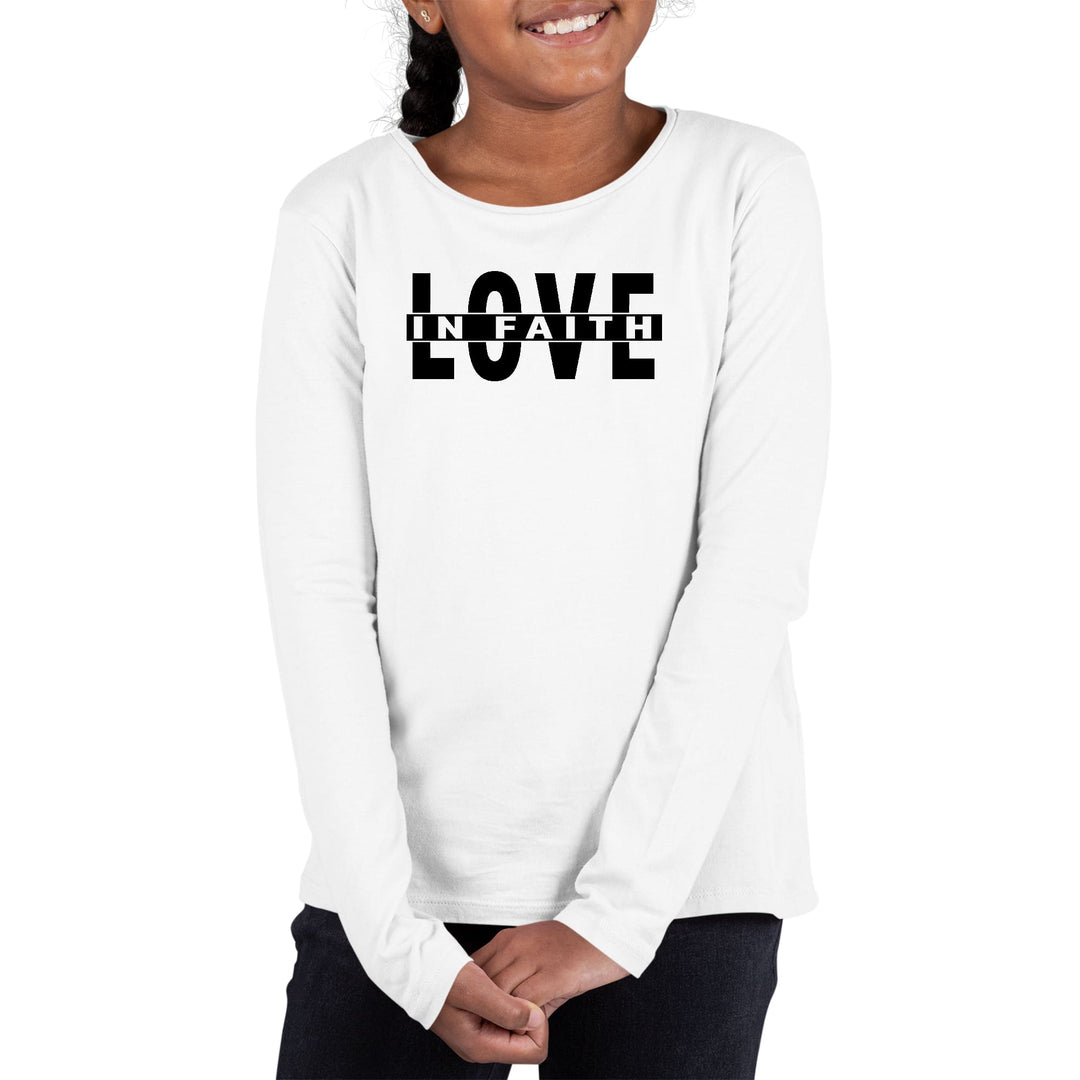 Youth Long Sleeve Graphic T-shirt Love in Faith Black Illustration - Girls