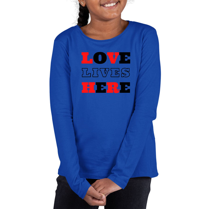 Youth Long Sleeve Graphic T-shirt Love Lives Here Christian Red - Girls