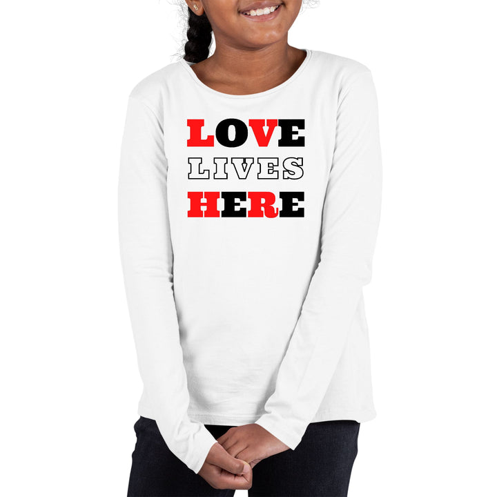 Youth Long Sleeve Graphic T-shirt Love Lives Here Christian Red - Girls