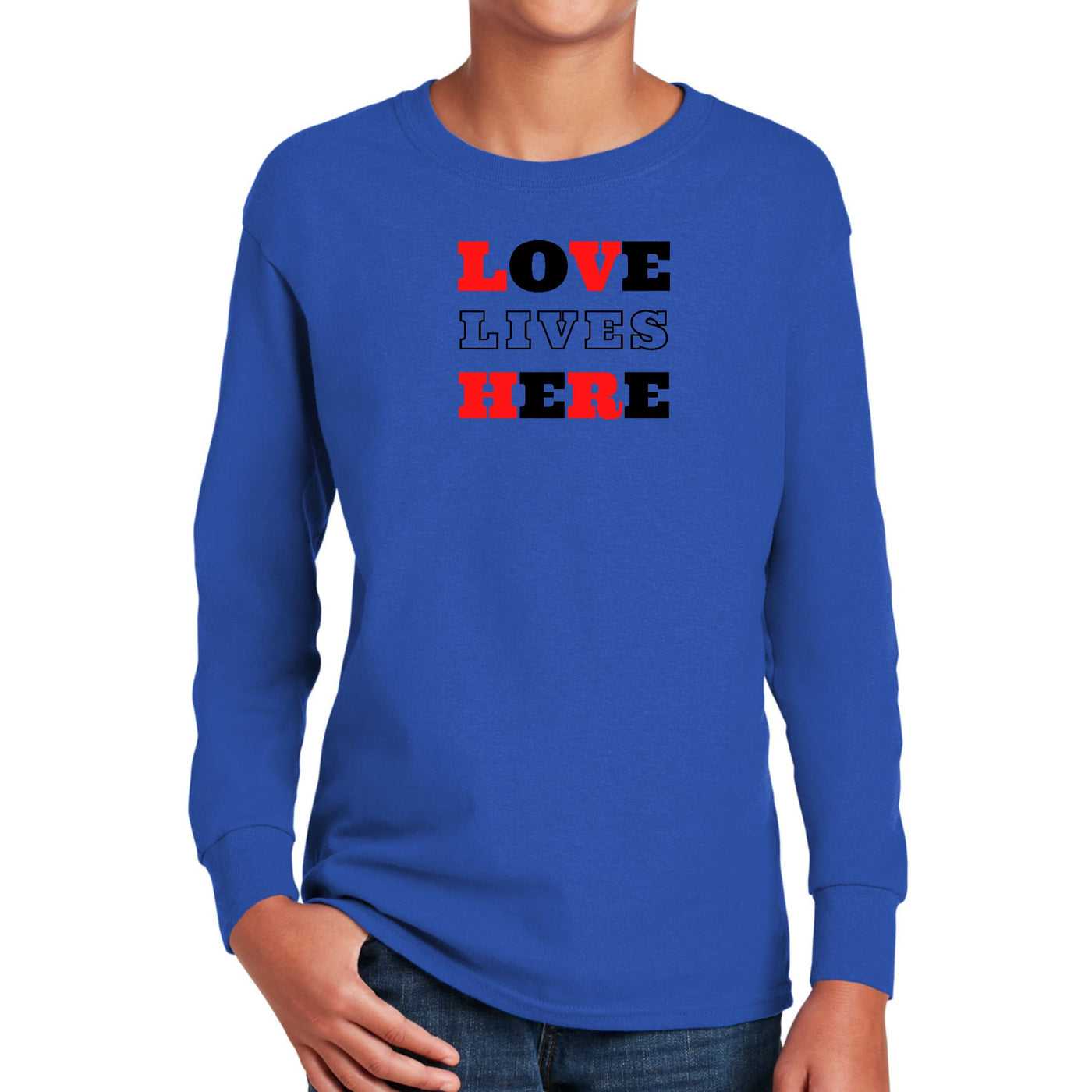 Youth Long Sleeve Graphic T-shirt Love Lives Here Christian Red - Youth