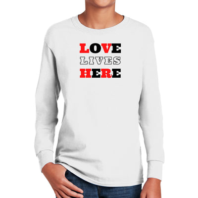 Youth Long Sleeve Graphic T-shirt Love Lives Here Christian Red - Youth