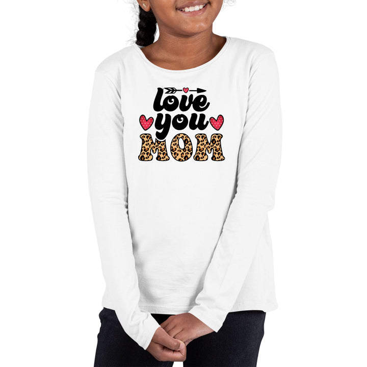 Youth Long Sleeve Graphic T-shirt Love you Mom Leopard Print - Girls | T-Shirts