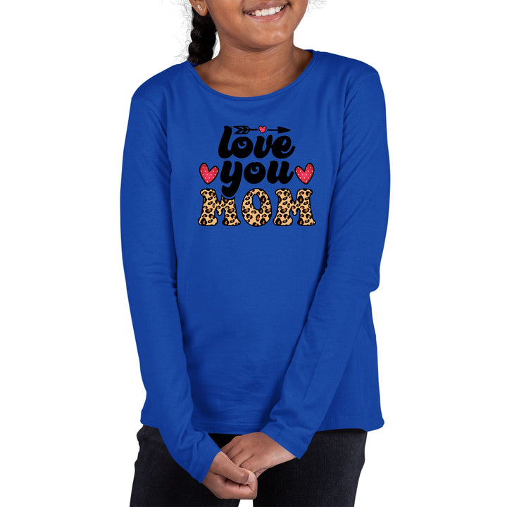 Youth Long Sleeve Graphic T-shirt Love you Mom Leopard Print - Girls | T-Shirts