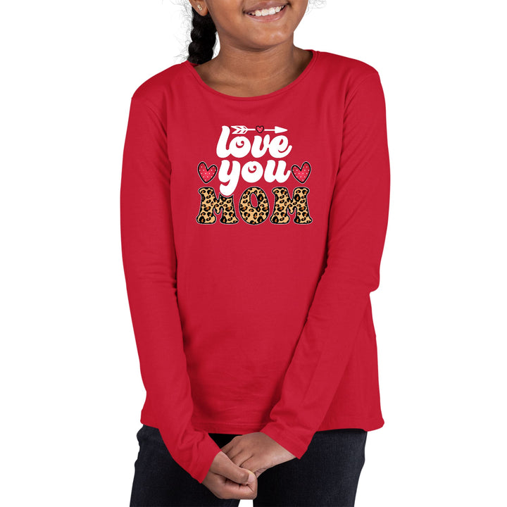 Youth Long Sleeve Graphic T-shirt Love You Mom Leopard Print - Girls | T-Shirts