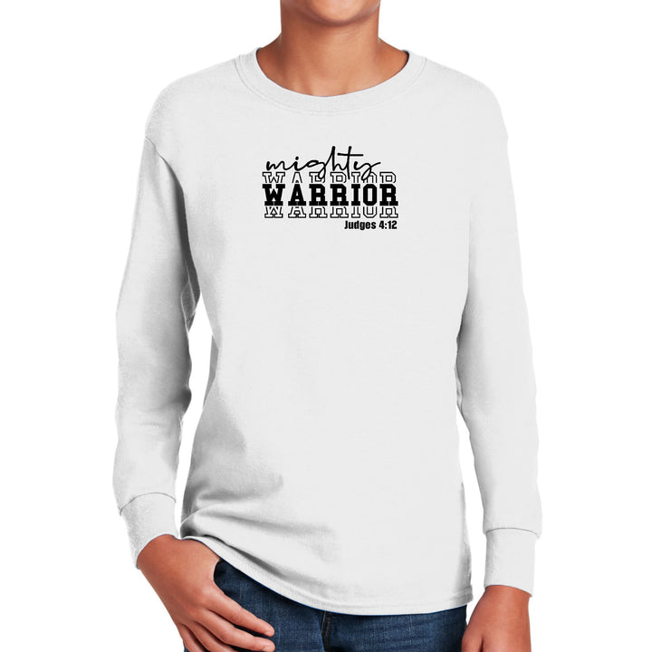 Youth Long Sleeve Graphic T-shirt Mighty Warrior Black Illustration - Youth