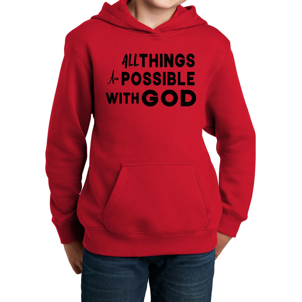 Youth Long Sleeve Hoodie All Things are Possible with God Black - Youth