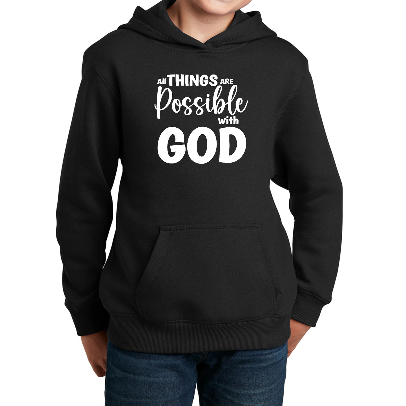 Youth Long Sleeve Hoodie All Things Are Possible With God - Youth | Hoodies