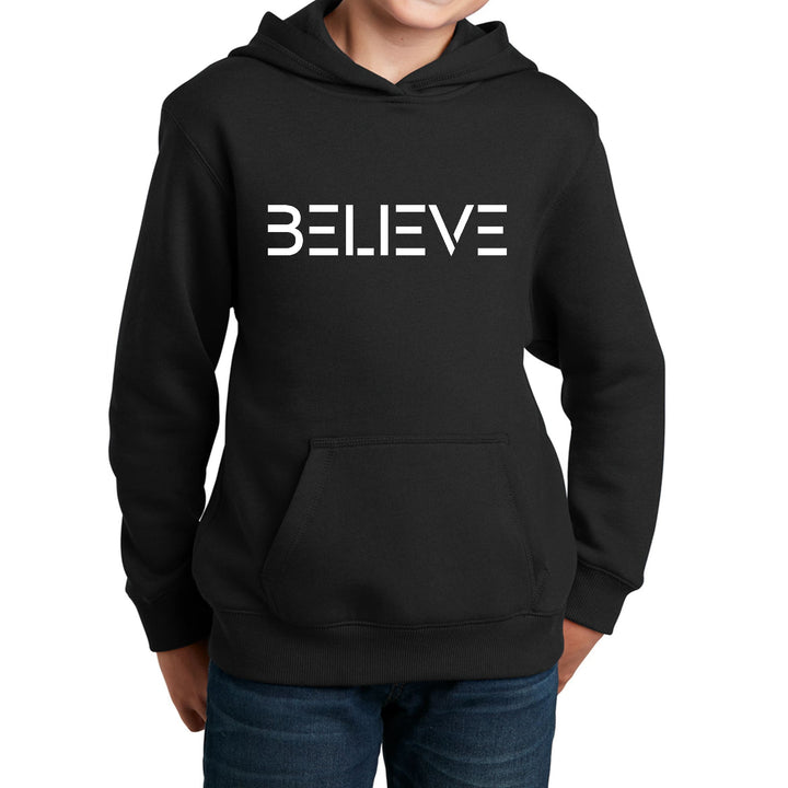 Youth Long Sleeve Hoodie Believe White Print - Youth | Hoodies