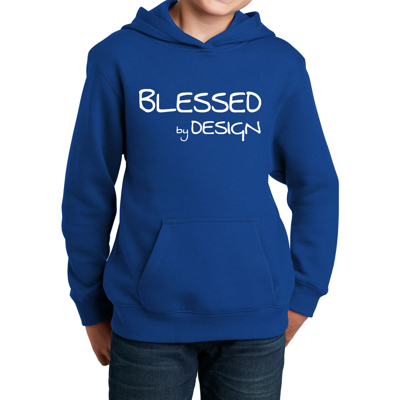Youth Long Sleeve Hoodie Blessed By Design - Inspirational Affirmation - Youth