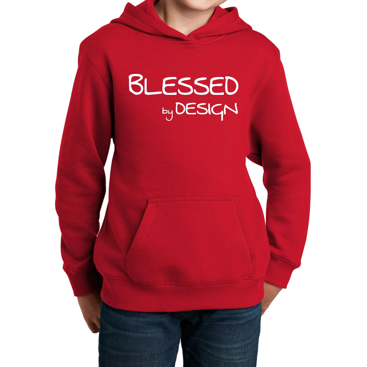 Youth Long Sleeve Hoodie Blessed By Design - Inspirational Affirmation - Youth