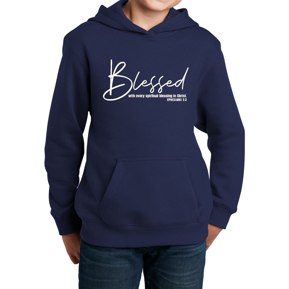 Youth Long Sleeve Hoodie Blessed With Every Spiritual Blessing White - Youth