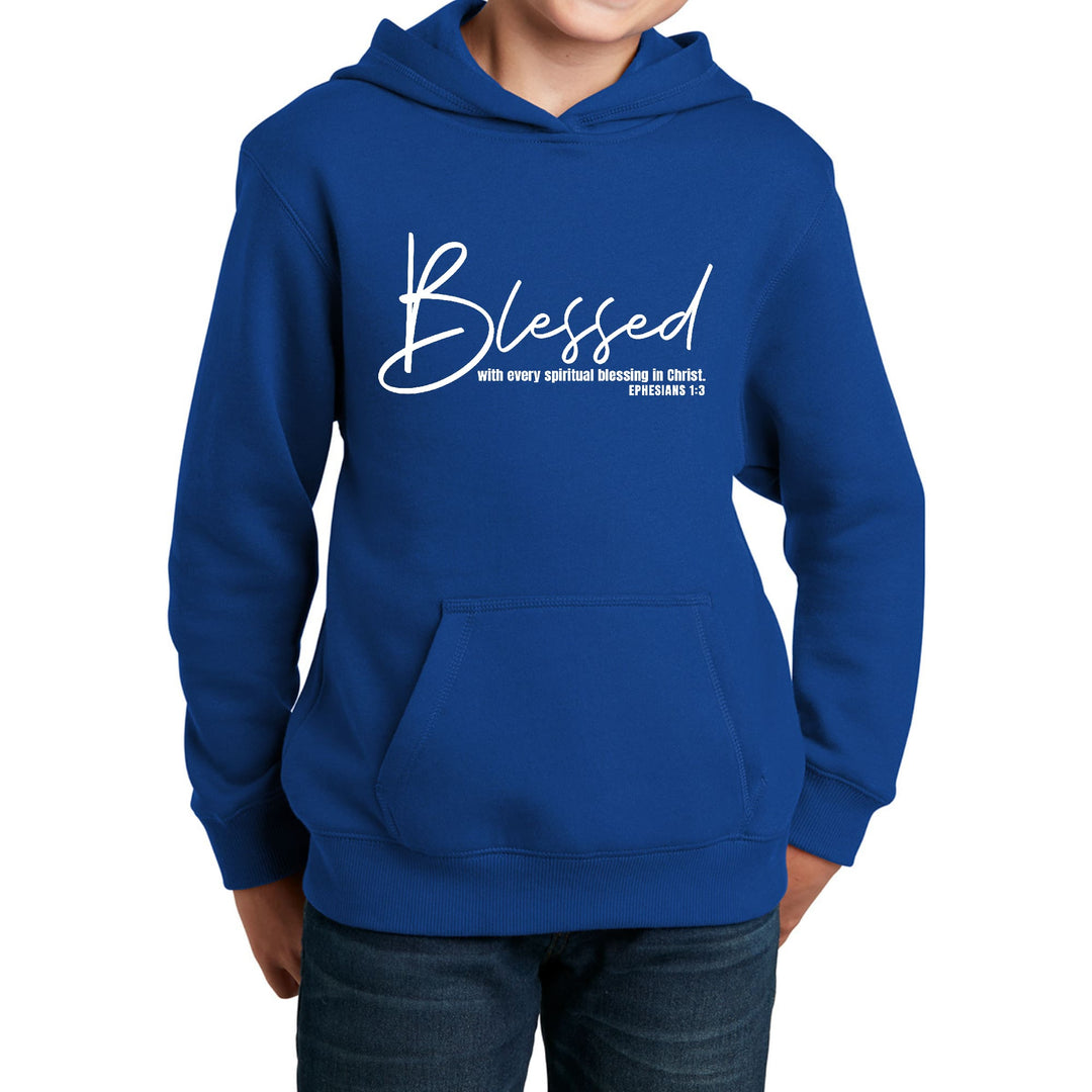 Youth Long Sleeve Hoodie Blessed with Every Spiritual Blessing White - Youth