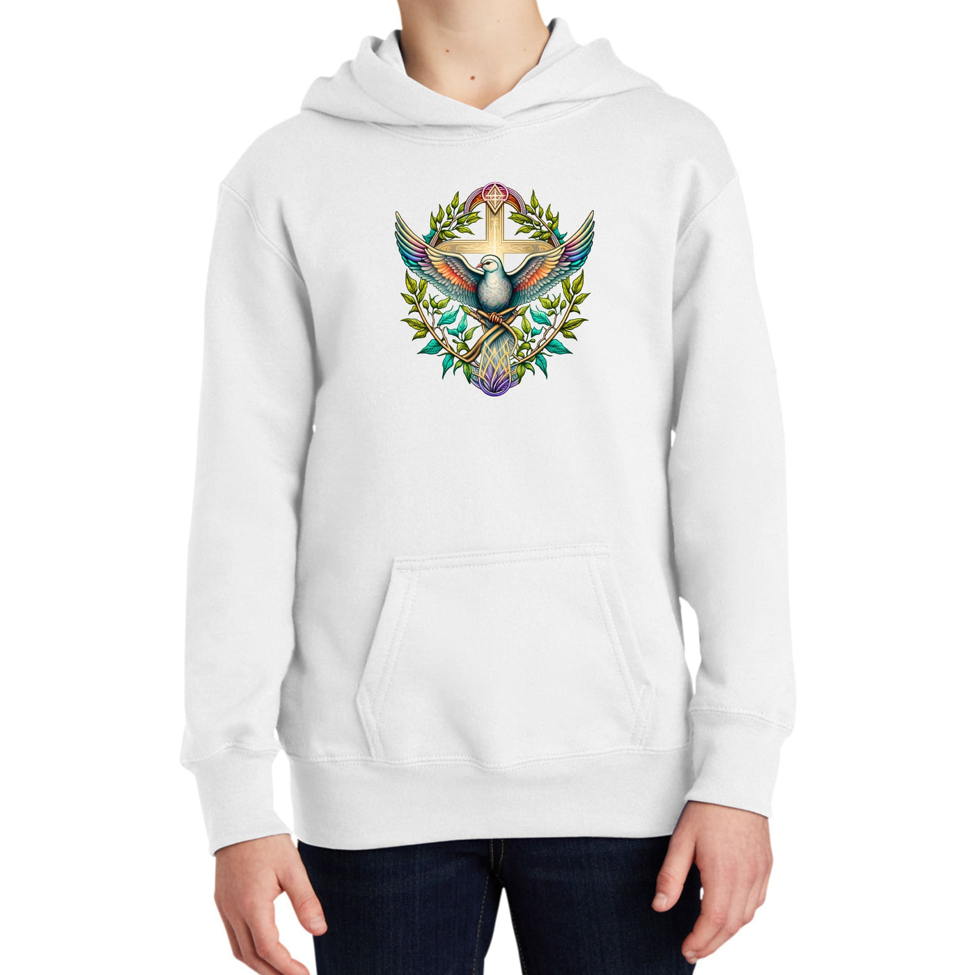 Youth Long Sleeve Hoodie Blue Green Multicolor Dove Floral - Youth | Hoodies