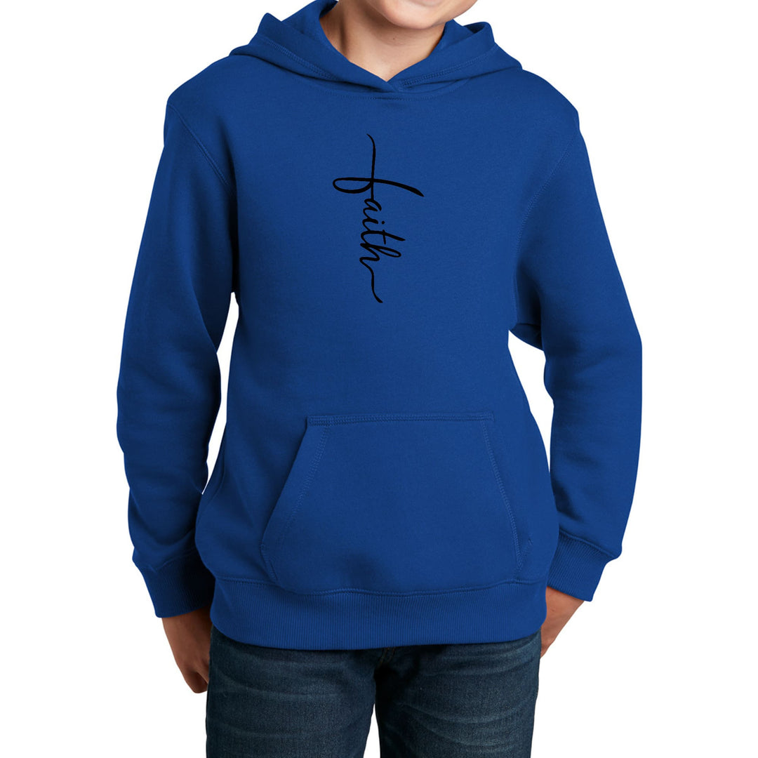 Youth Long Sleeve Hoodie Faith Script Cross Black Illustration - Youth | Hoodies