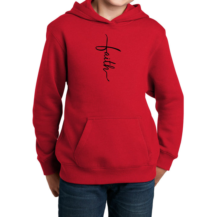 Youth Long Sleeve Hoodie Faith Script Cross Black Illustration - Youth | Hoodies