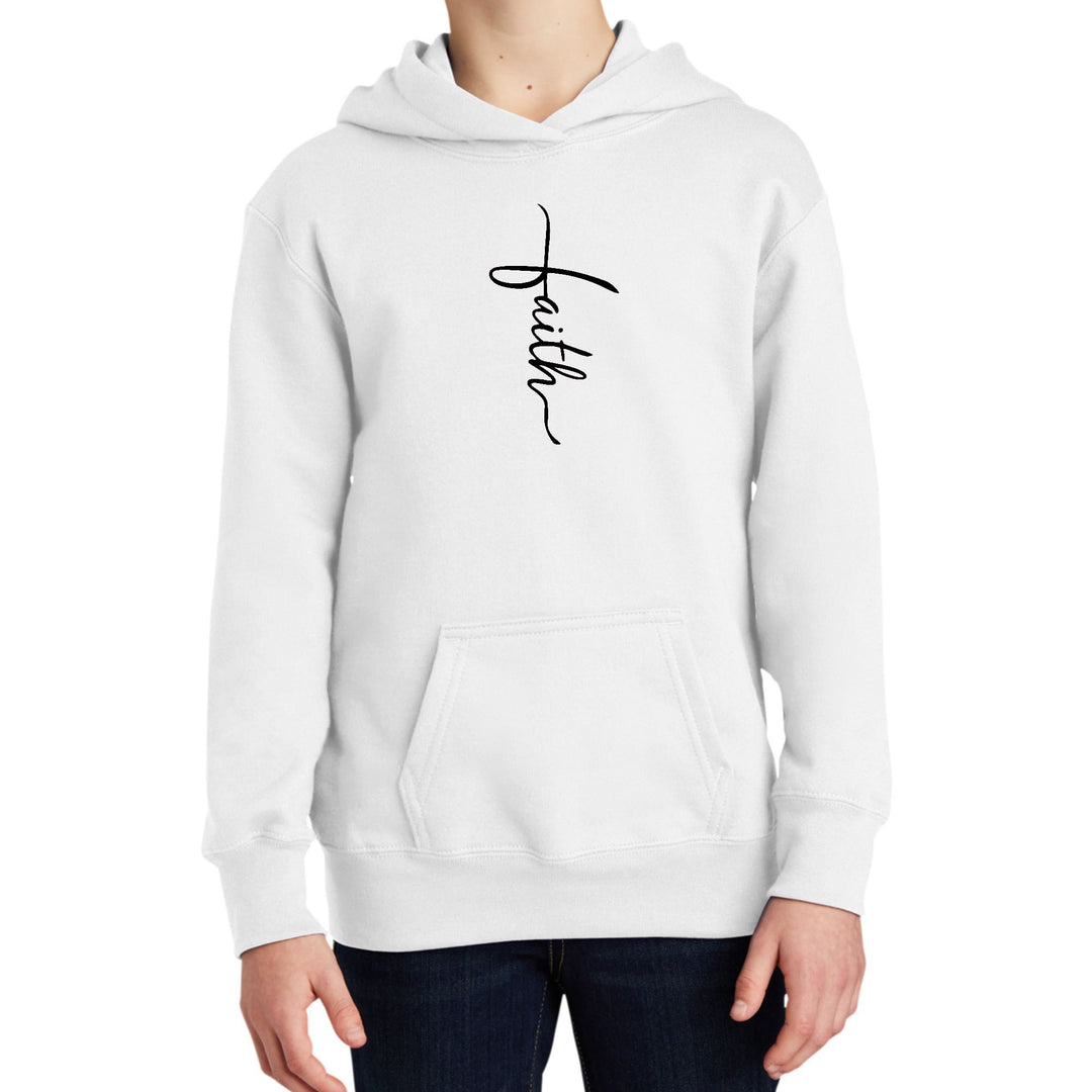 Youth Long Sleeve Hoodie Faith Script Cross Black Illustration - Youth | Hoodies