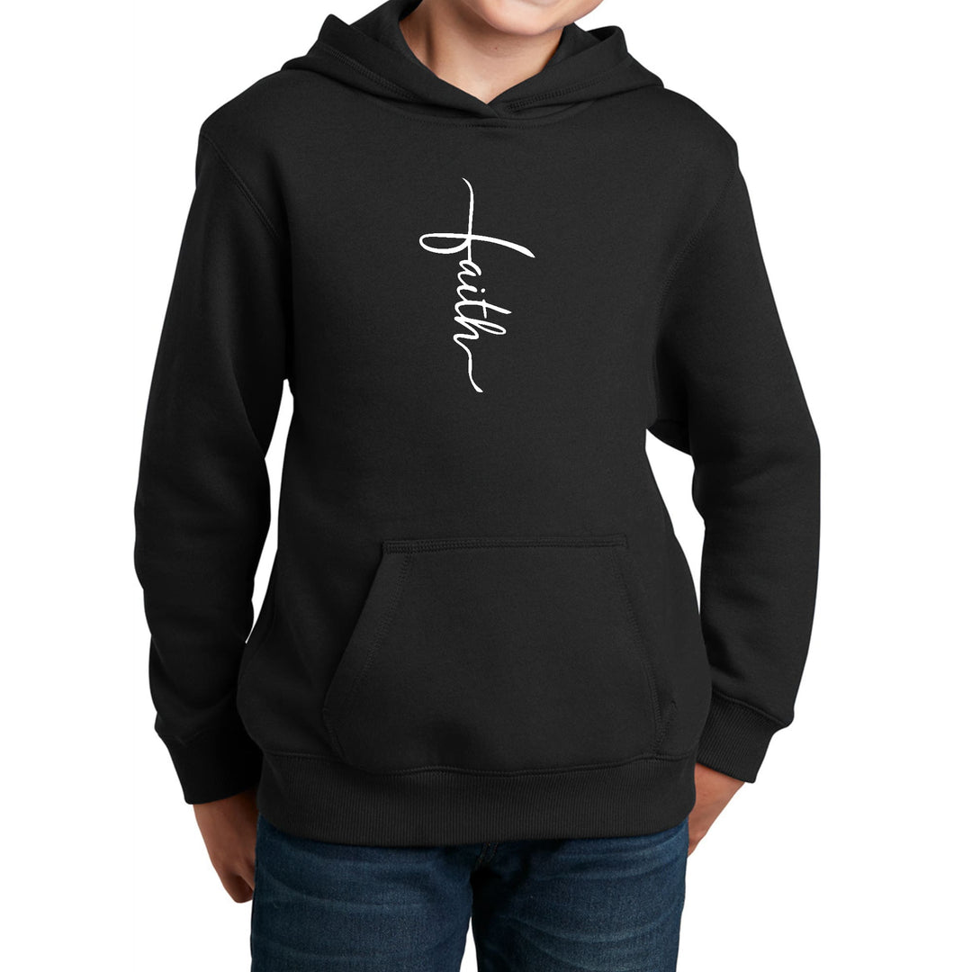 Youth Long Sleeve Hoodie Faith Script Cross Illustration - Youth | Hoodies