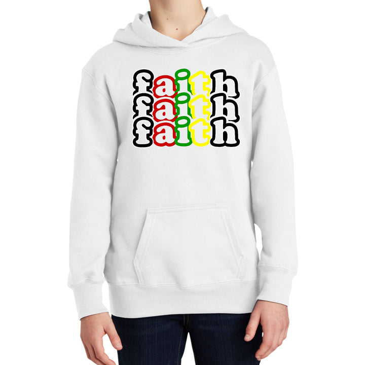Youth Long Sleeve Hoodie Faith Stack Multicolor Black Illustration - Youth