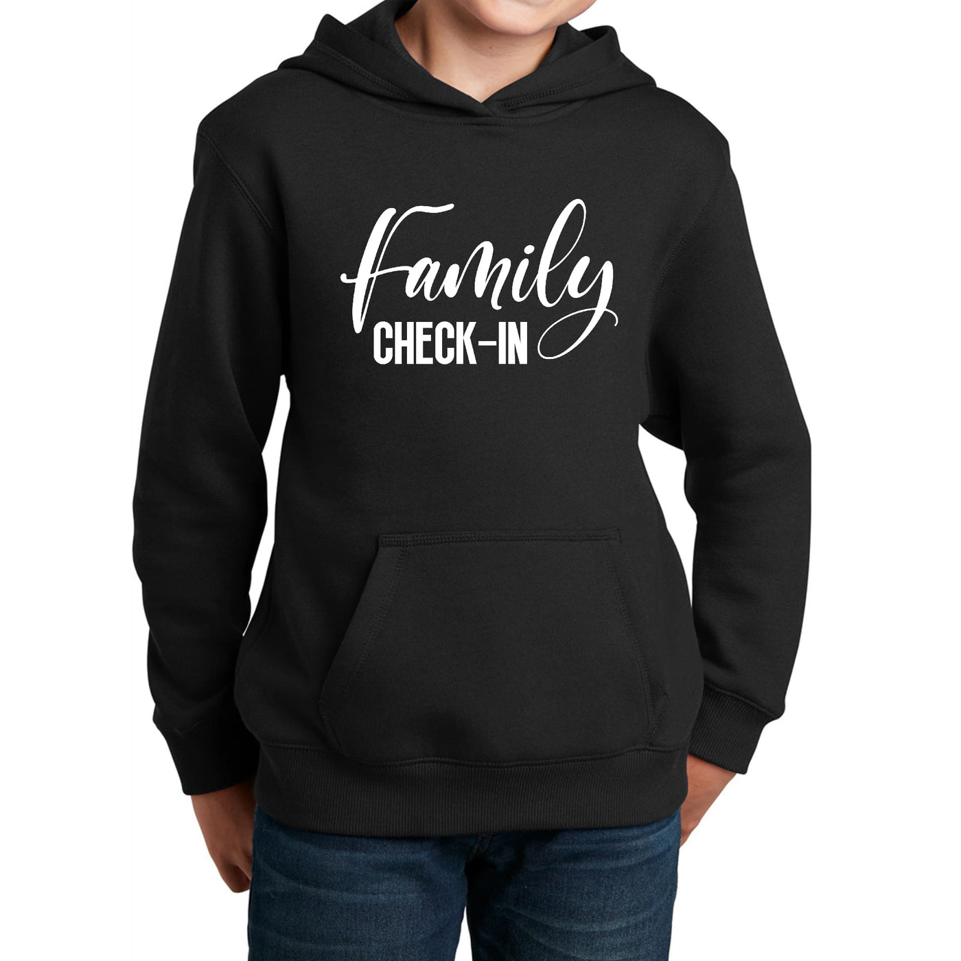 Youth Long Sleeve Hoodie Family Check-in Illustration - Youth | Hoodies
