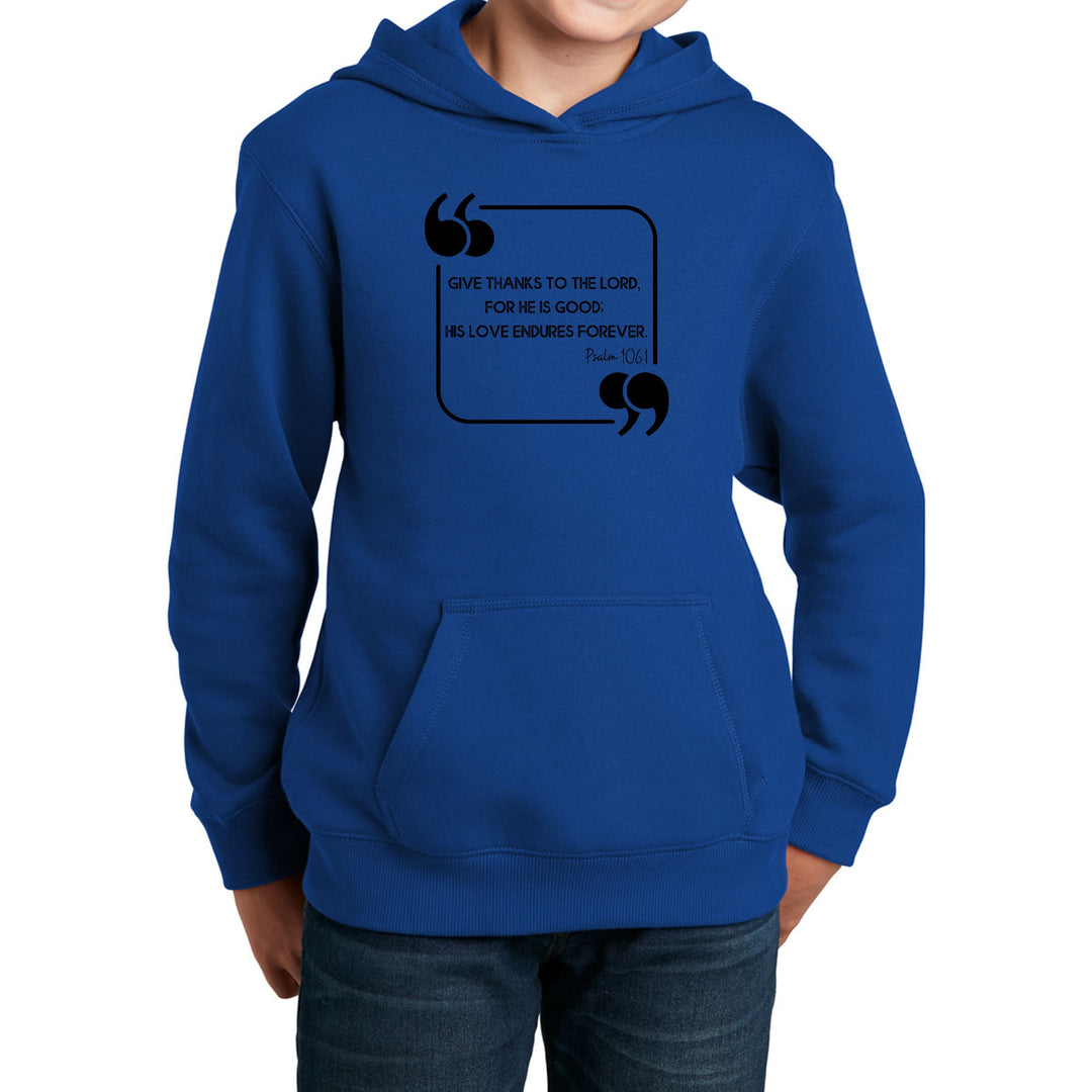 Youth Long Sleeve Hoodie Give Thanks To The Lord Black Illustration - Youth