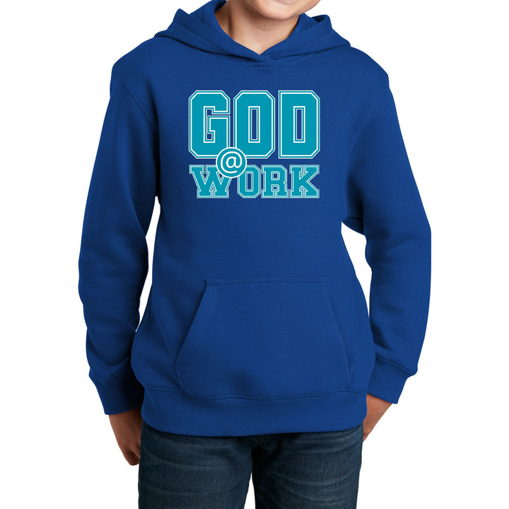 Youth Long Sleeve Hoodie God @ Work Blue Green and White Print - Youth | Hoodies