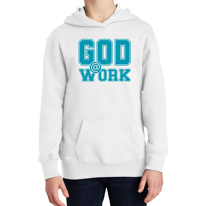 Youth Long Sleeve Hoodie God @ Work Blue Green and White Print - Youth | Hoodies