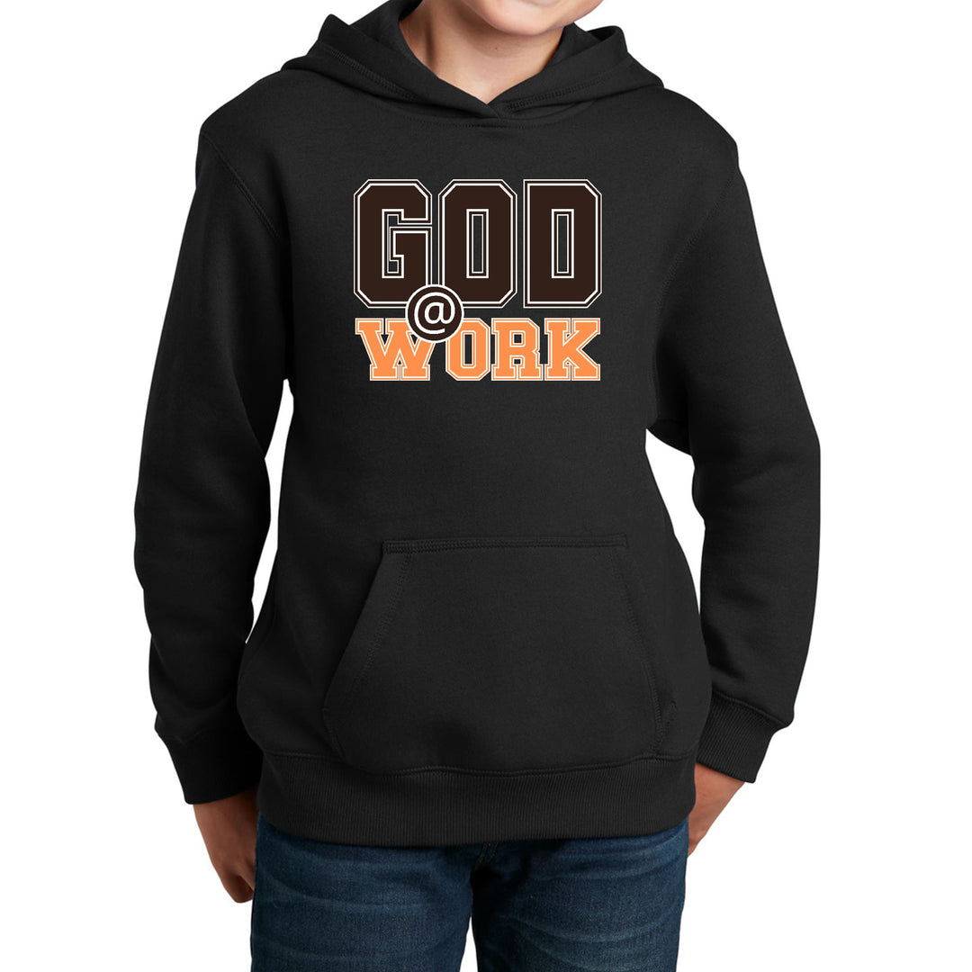 Youth Long Sleeve Hoodie God @ Work Brown and Orange Print - Youth | Hoodies