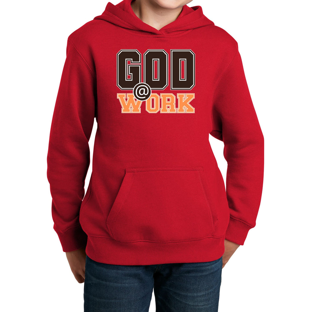 Youth Long Sleeve Hoodie God @ Work Brown and Orange Print - Youth/Hoodies