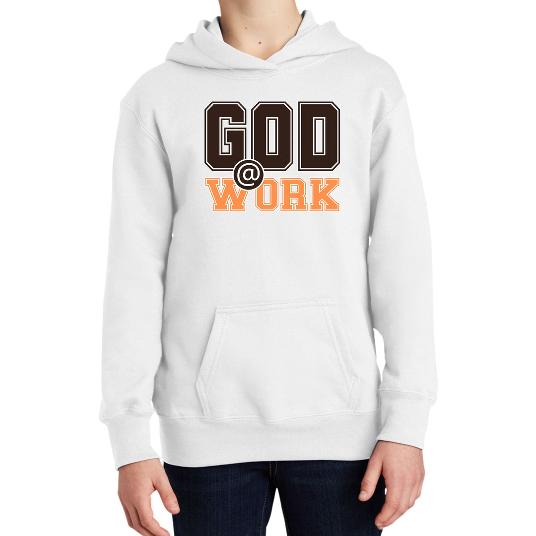 Youth Long Sleeve Hoodie God @ Work Brown and Orange Print - Youth | Hoodies