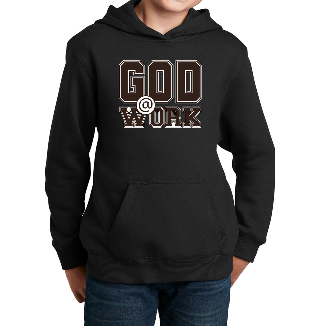 Youth Long Sleeve Hoodie God @ Work Brown and White Print - Youth | Hoodies