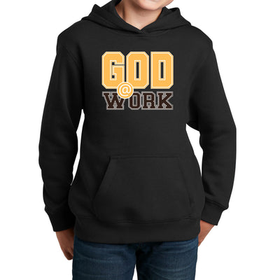 Youth Long Sleeve Hoodie God @ Work Golden Yellow And Brown Print - Youth