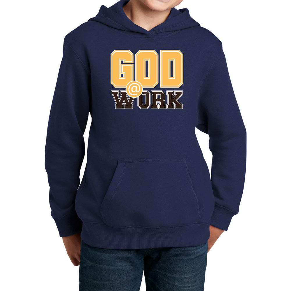 Youth Long Sleeve Hoodie God @ Work Golden Yellow and Brown Print - Youth