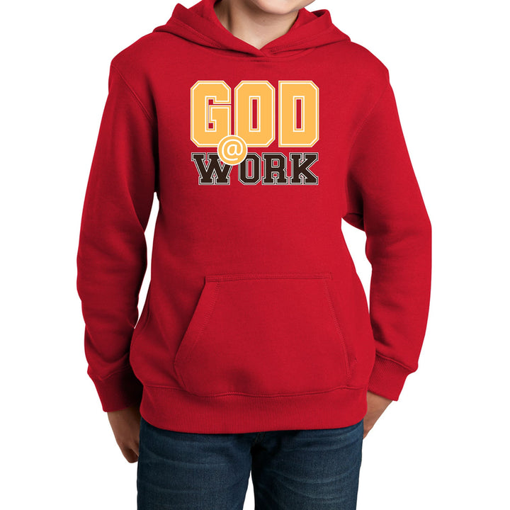 Youth Long Sleeve Hoodie God @ Work Golden Yellow and Brown Print
