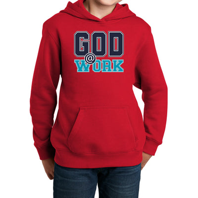 Youth Long Sleeve Hoodie God @ Work Navy Blue And Blue Green Print - Youth