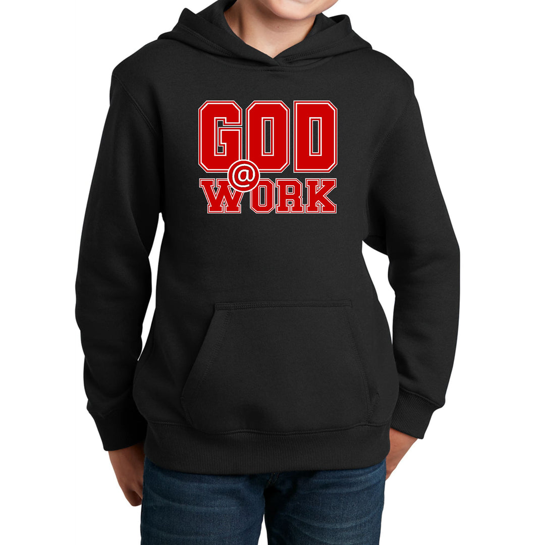 Youth Long Sleeve Hoodie God @ Work Red and White Print - Youth | Hoodies