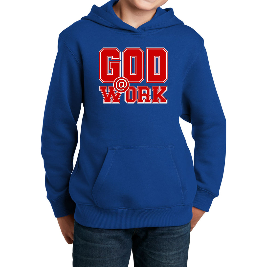 Youth Long Sleeve Hoodie God @ Work Red and White Print - Youth | Hoodies