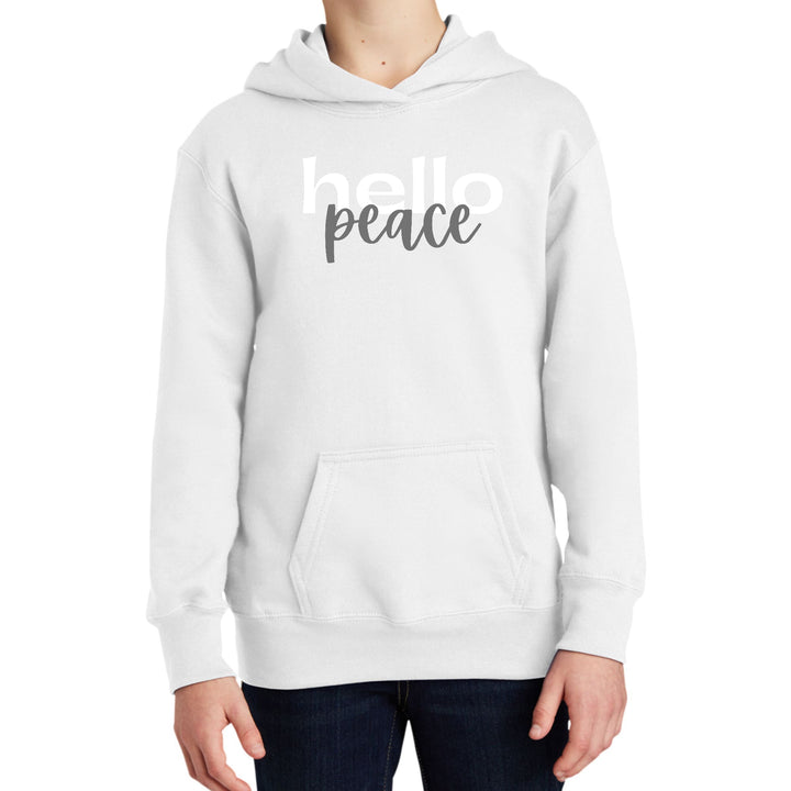 Youth Long Sleeve Hoodie Hello Peace White and Gray - Youth | Hoodies