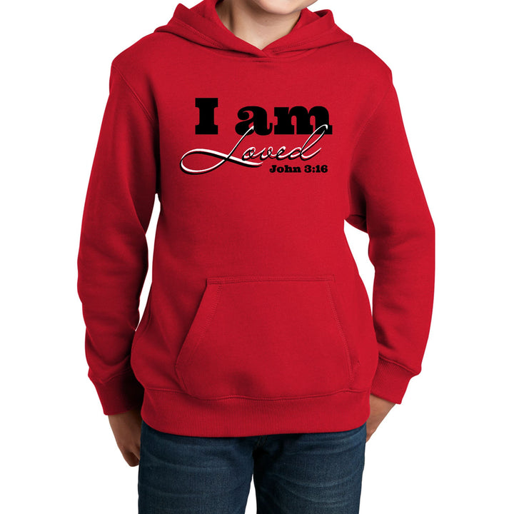 Youth Long Sleeve Hoodie i am Loved - John 3:16 Black Illustration - Youth