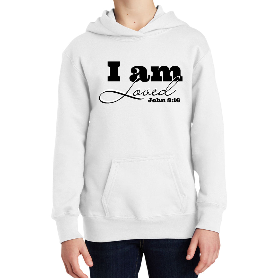 Youth Long Sleeve Hoodie i am Loved - John 3:16 Black Illustration - Youth