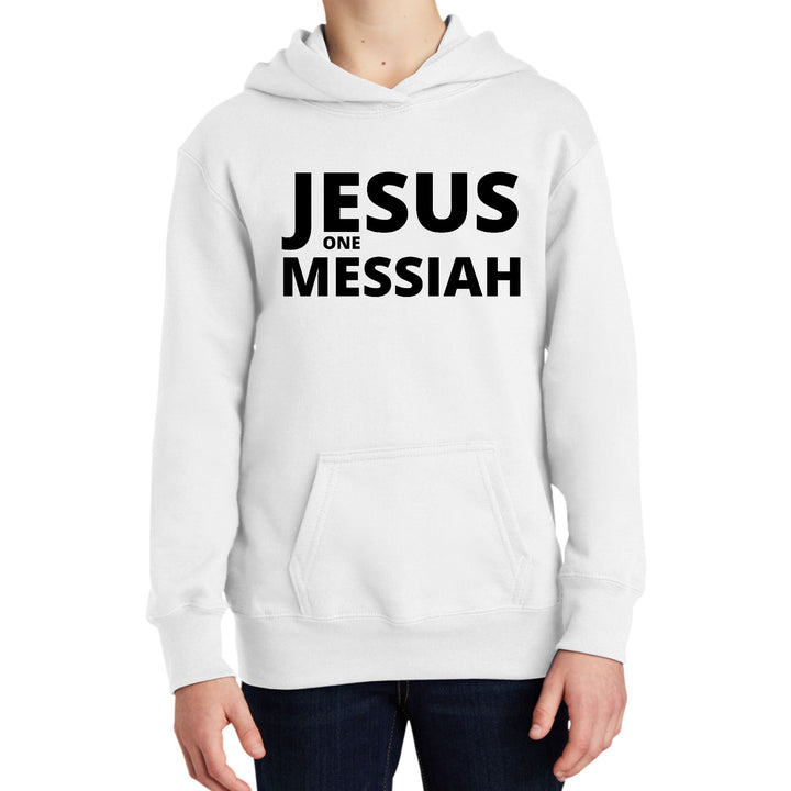 Youth Long Sleeve Hoodie Jesus one Messiah Black Illustration - Youth | Hoodies