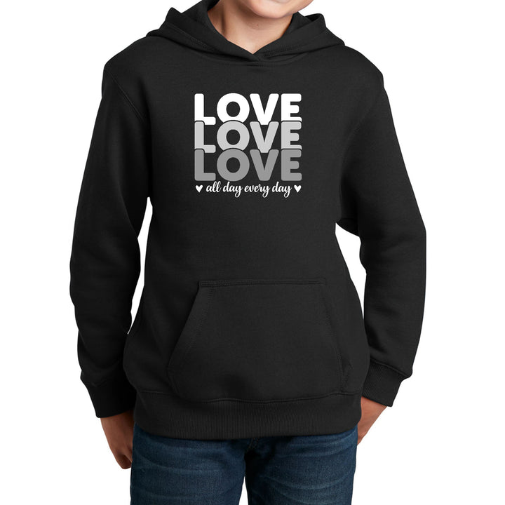 Youth Long Sleeve Hoodie Love All Day Every Day White Grey Print - Girls